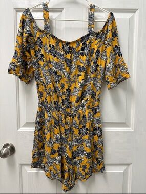 Apt. 9 Yellow Floral Romper with Navy and White Flowers Read Description
